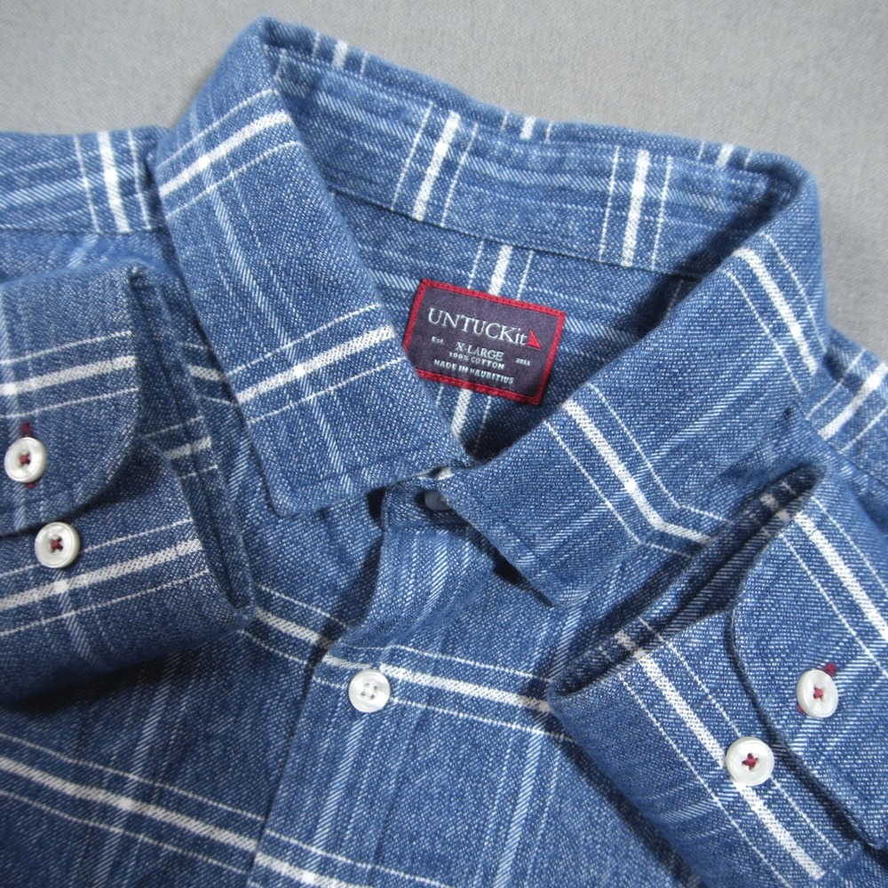UNTUCKit Brignole Plaid Flannel Button Down Men Shirt XL Blue Work Office Prep